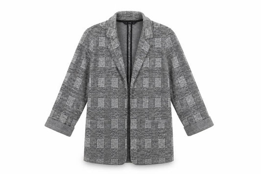F&F Women Grey Check Single-Breasted Blazer Jacket Size 12