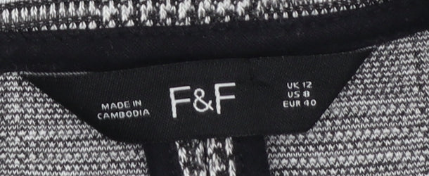 F&F Women Grey Check Single-Breasted Blazer Jacket Size 12