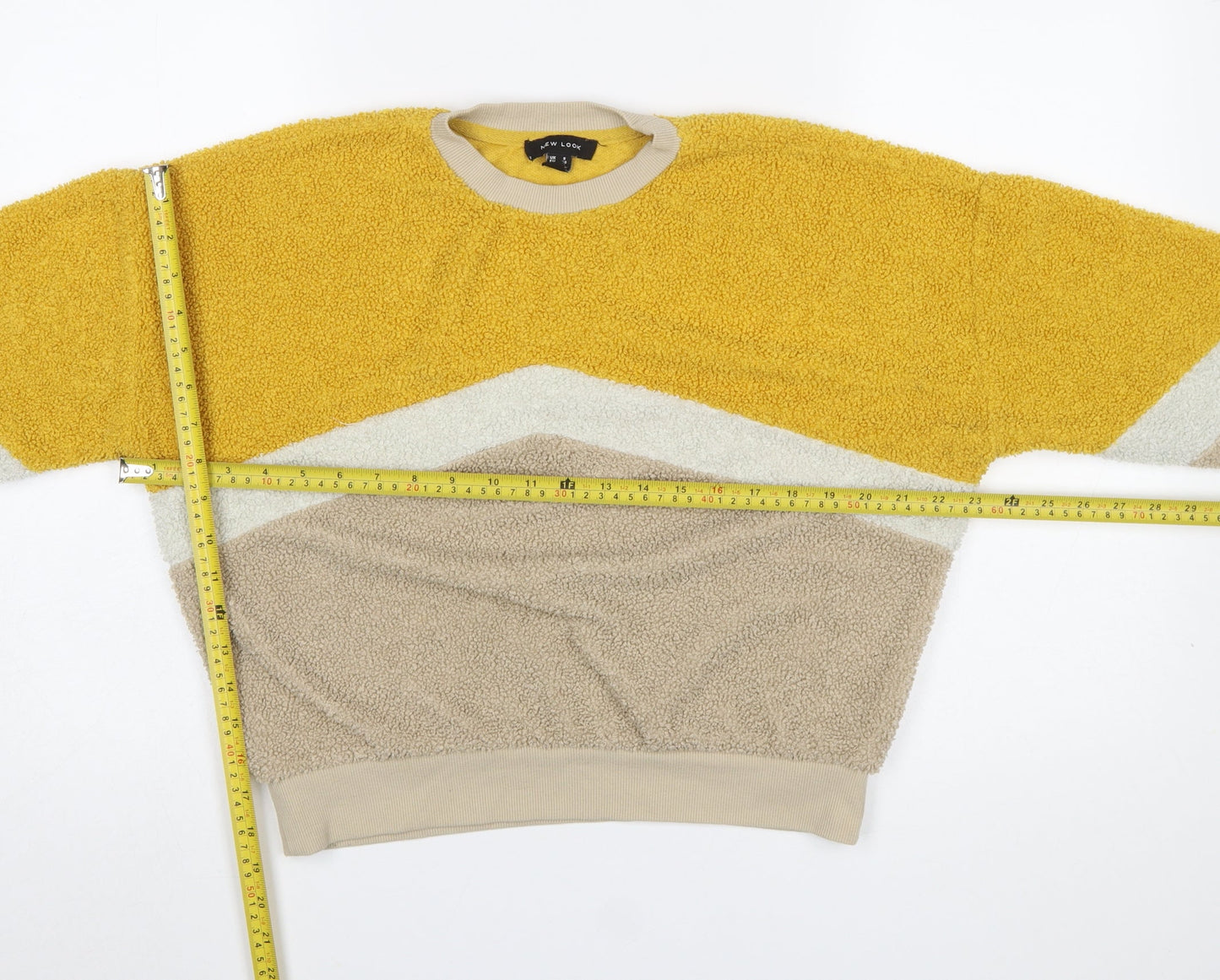New Look Women's Beige Yellow Colourblock Pullover Sweatshirt UK 8