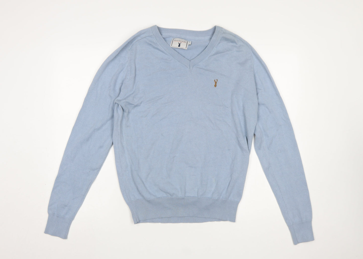Haywood Men's Blue Cotton V-Neck Jumper Size L