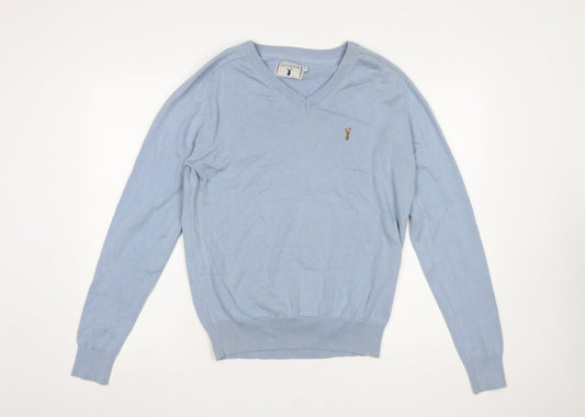 Haywood Men's Blue Cotton V-Neck Jumper Size L