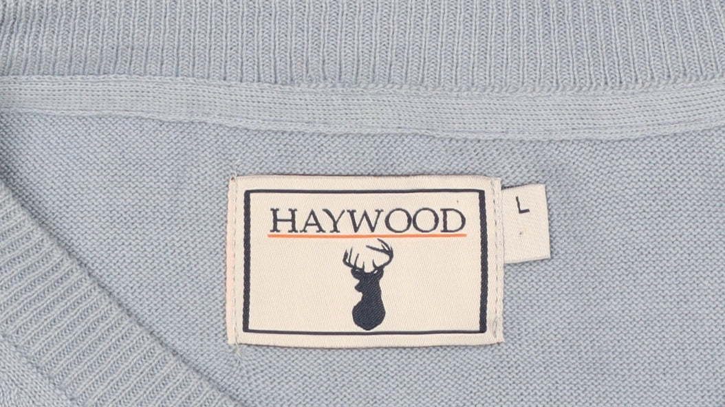 Haywood Men's Blue Cotton V-Neck Jumper Size L