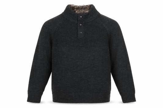 F&F Men's Black XL Henley High Neck Faux Fur Lined Jumper