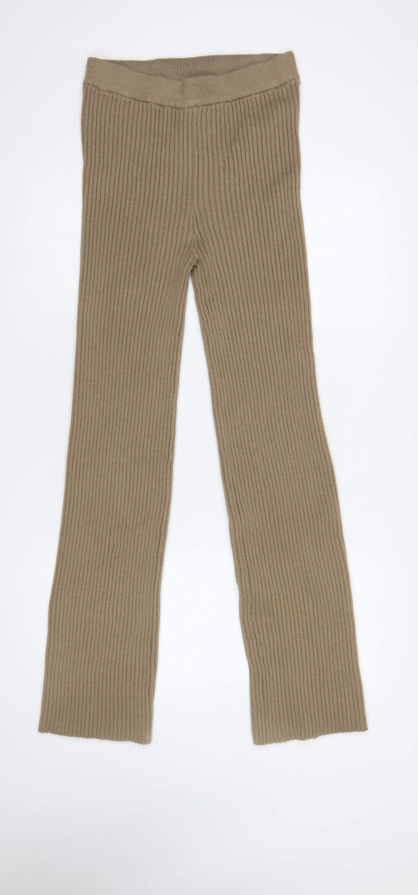 NA-KD Women’s Beige Ribbed Knit High Rise Leggings Size S