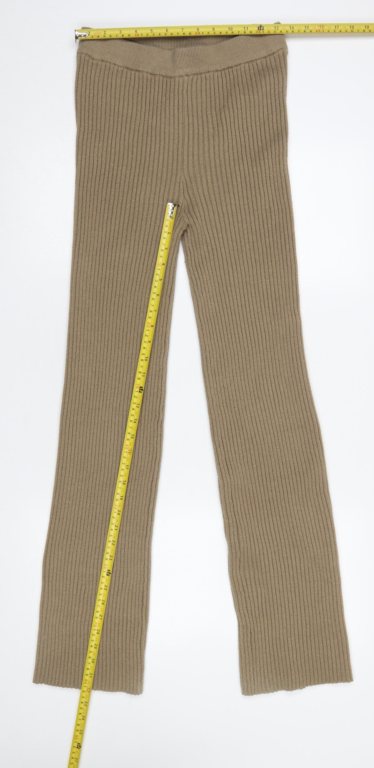 NA-KD Women’s Beige Ribbed Knit High Rise Leggings Size S