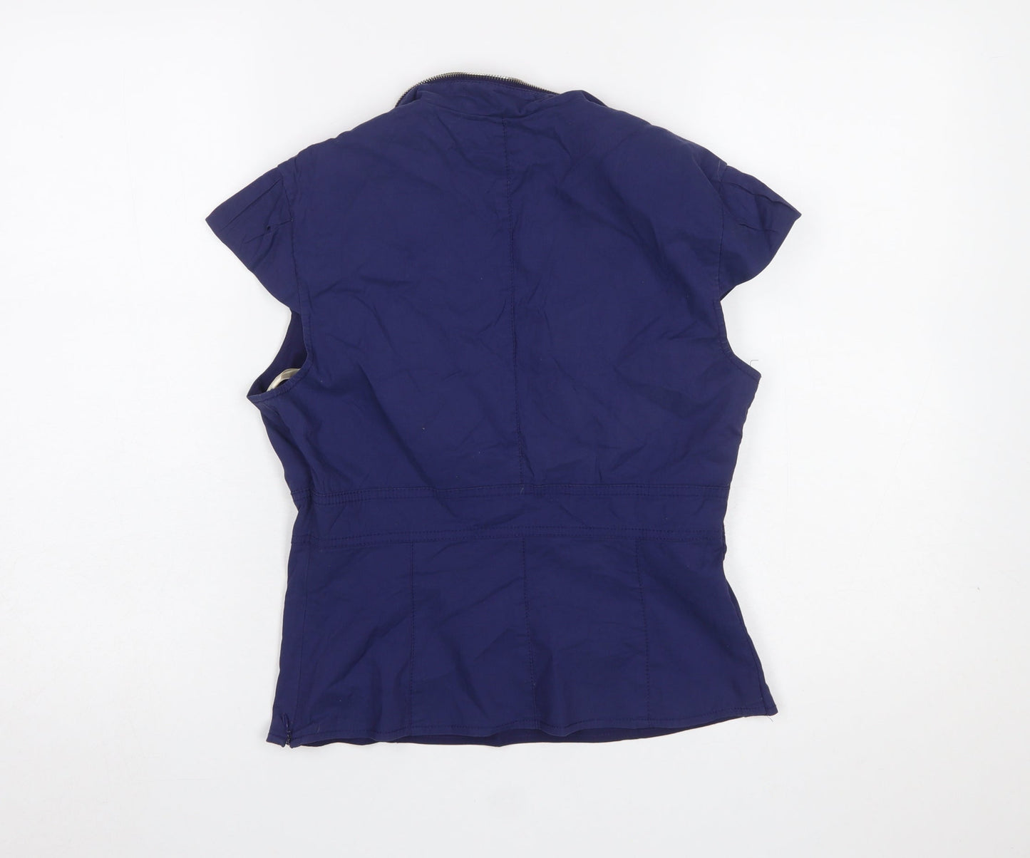 Karen Millen Women's Blue Ruffle V-Neck Short Sleeve Cotton Blouse Size 14