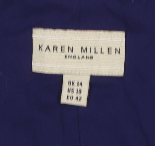 Karen Millen Women's Blue Ruffle V-Neck Short Sleeve Cotton Blouse Size 14