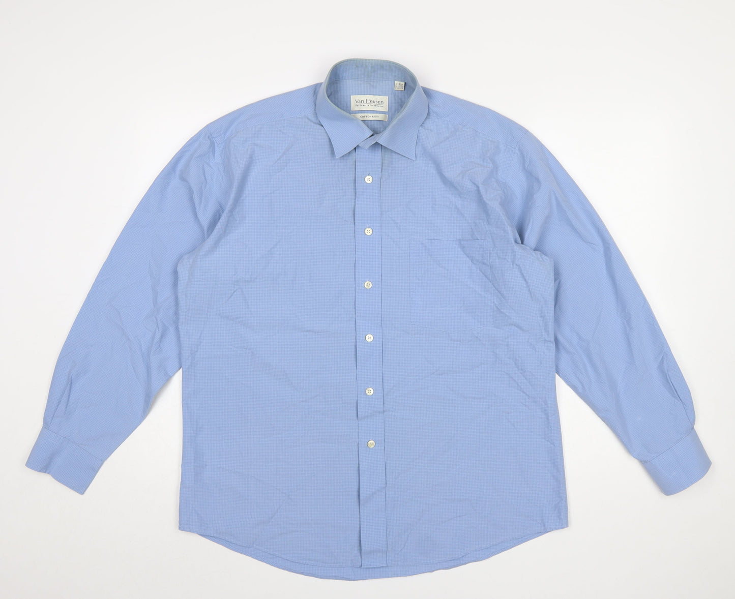 Van Heusen Men's Blue Cotton Blend Long Sleeve Classic Button-Up Shirt Size 16