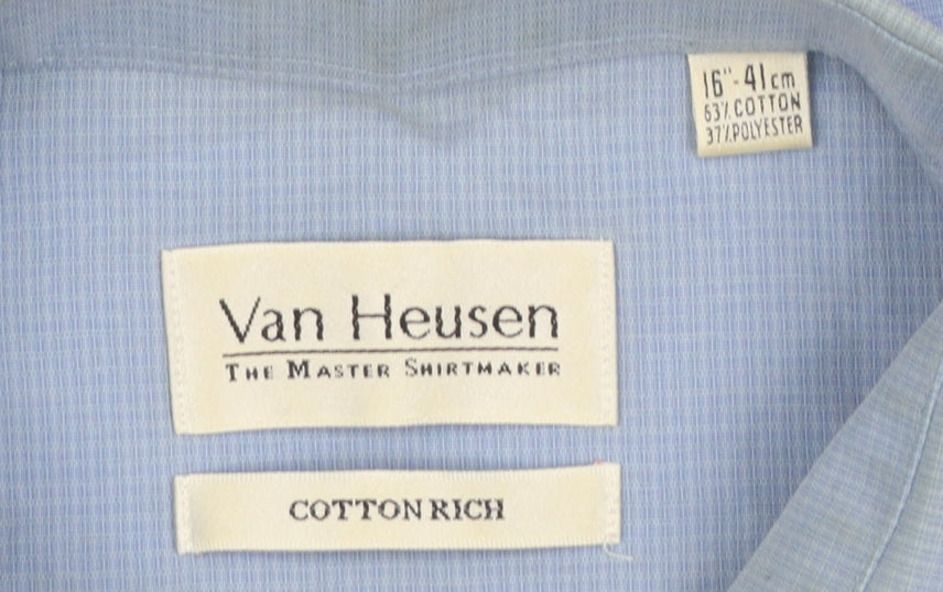 Van Heusen Men's Blue Cotton Blend Long Sleeve Classic Button-Up Shirt Size 16