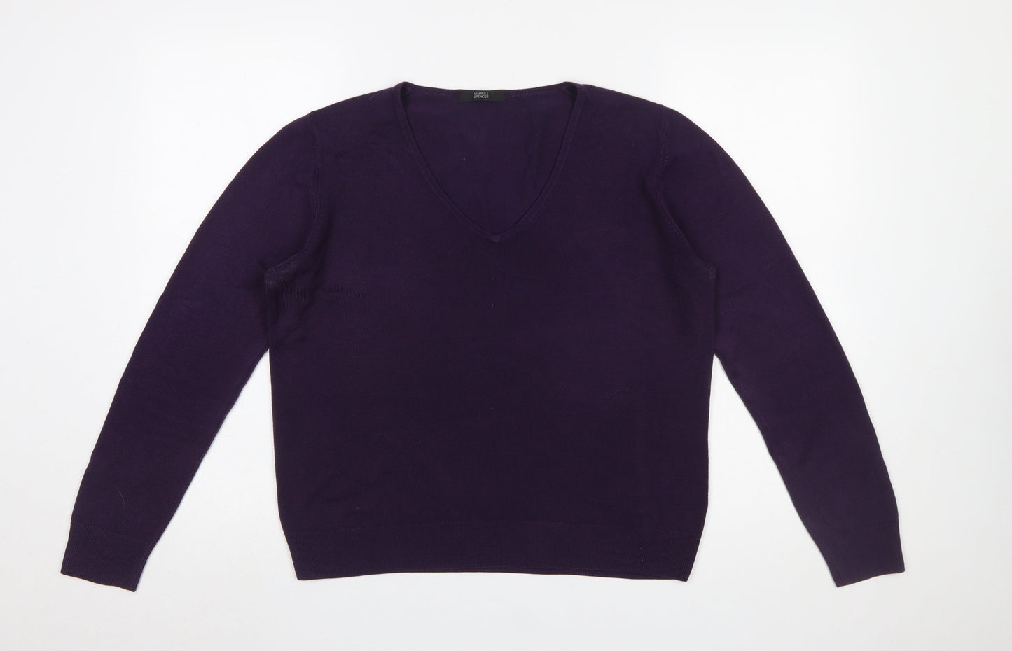 Marks and Spencer Women's Purple V-Neck Acrylic Jumper UK 14