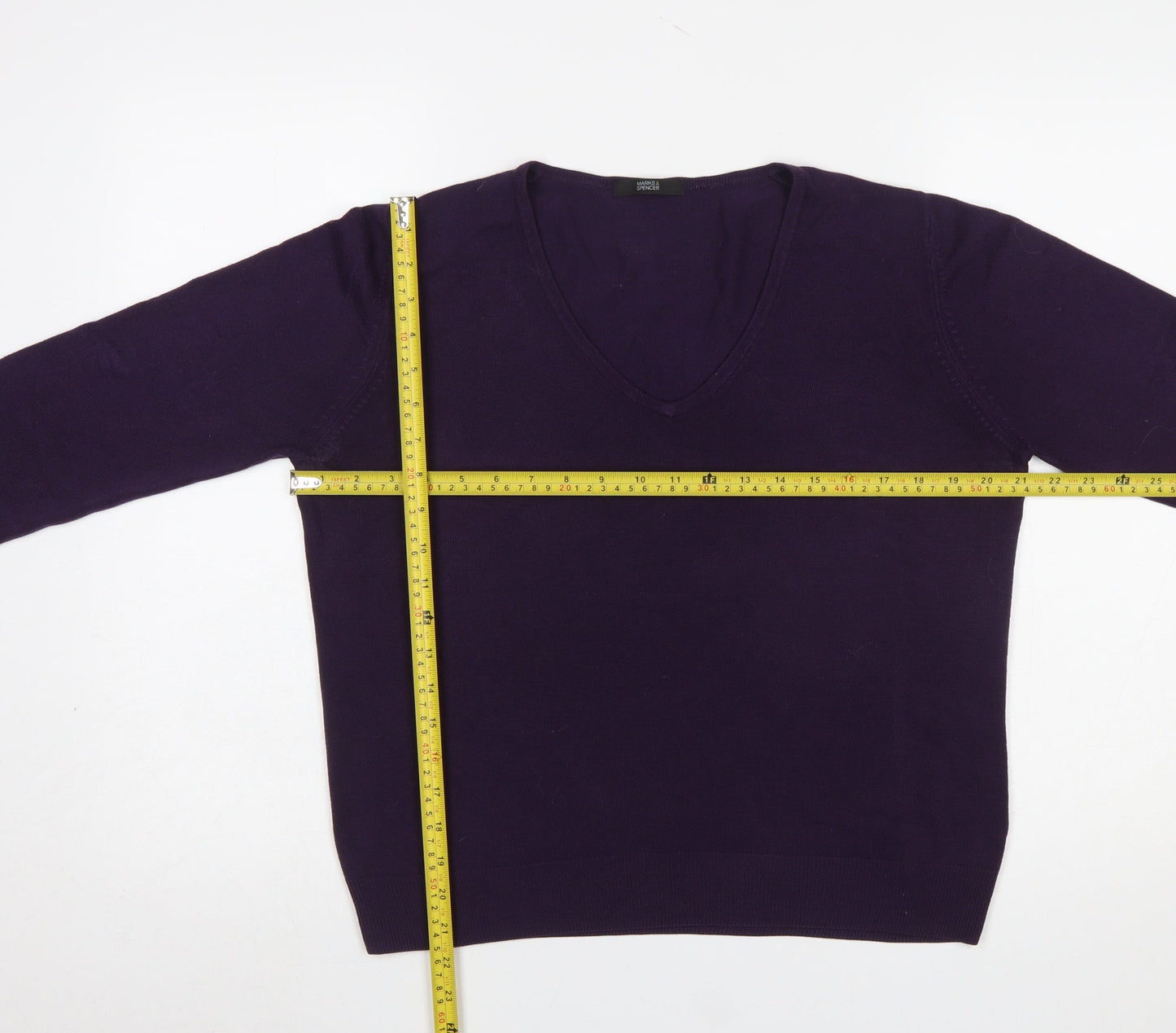 Marks and Spencer Women's Purple V-Neck Acrylic Jumper UK 14