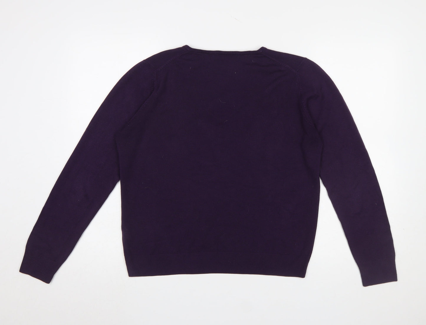 Marks and Spencer Women's Purple V-Neck Acrylic Jumper UK 14