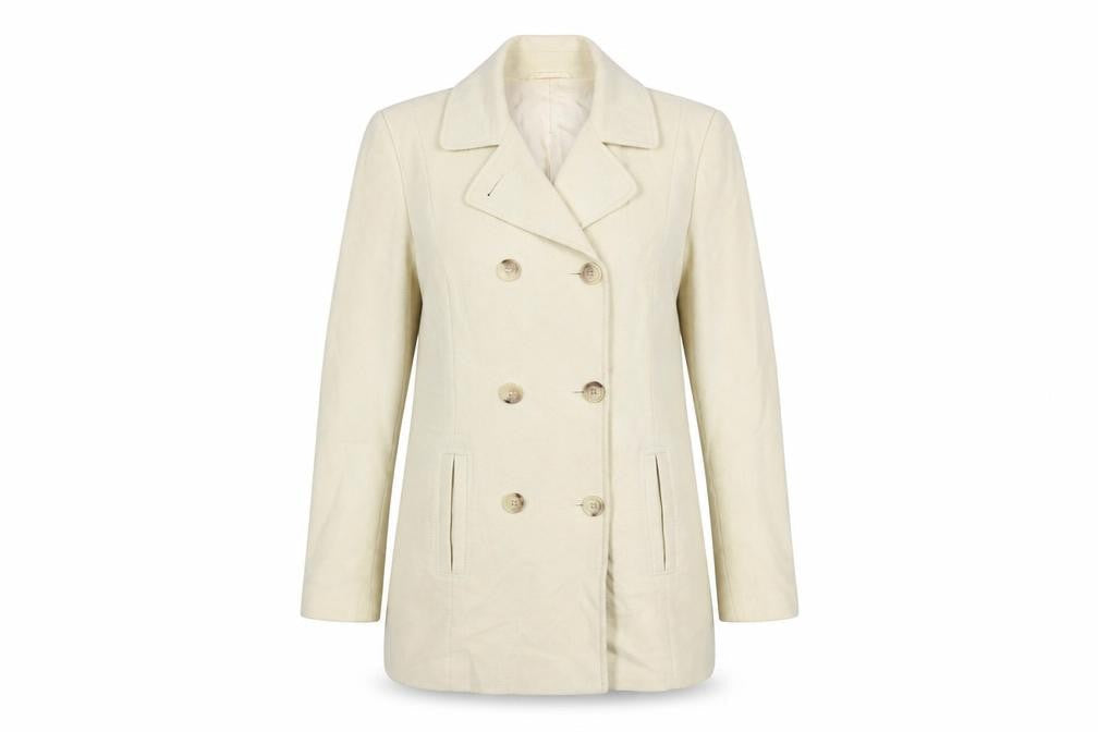 Next Women Beige Pea Coat UK 14 Cotton Lined Double Breasted