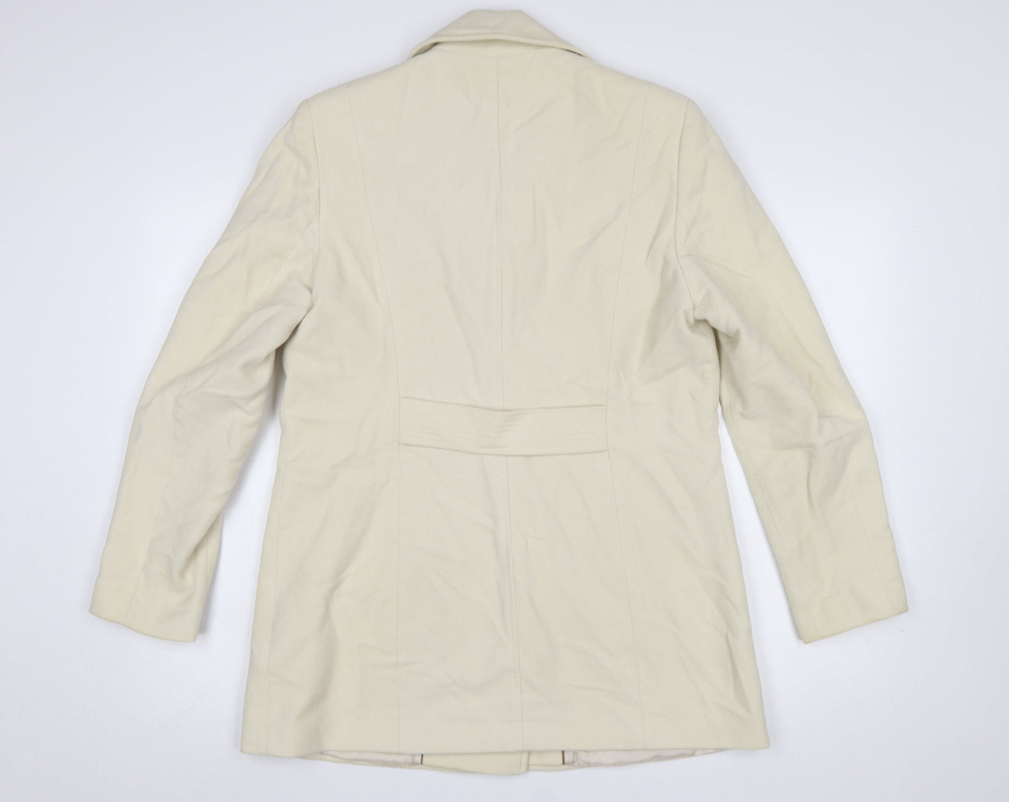 Next Women Beige Pea Coat UK 14 Cotton Lined Double Breasted