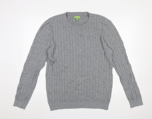 Feraud Mens Grey Cable-Knit Cotton Crew Neck Jumper XL