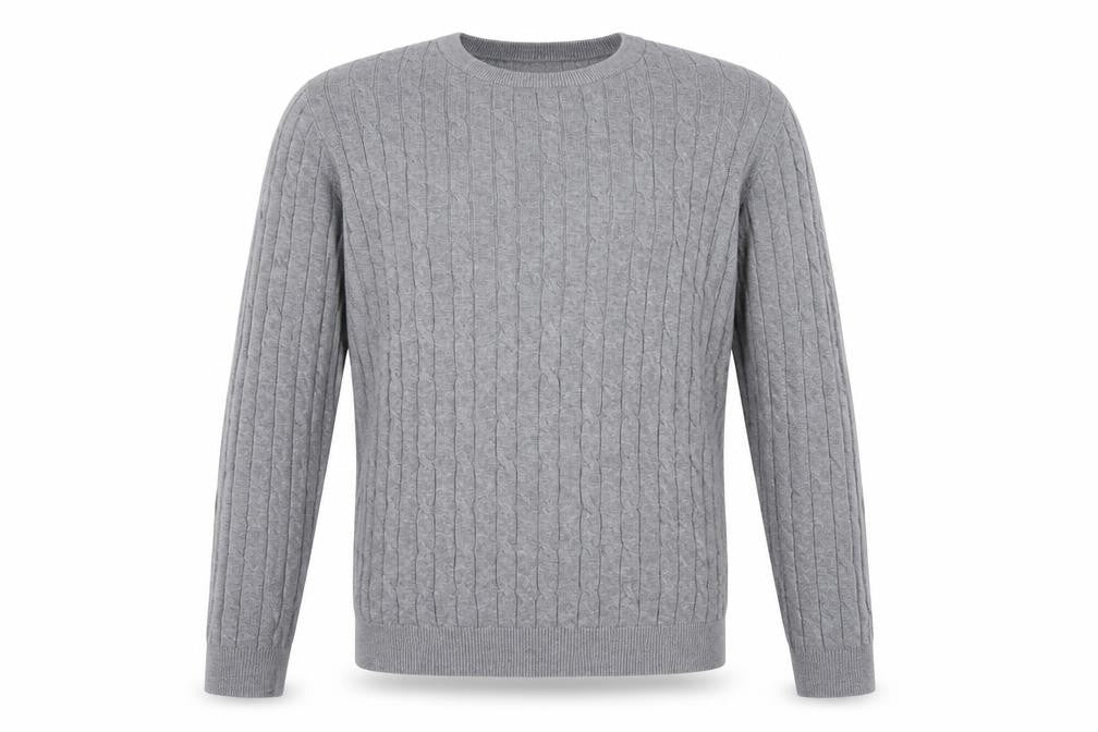 Feraud Mens Grey Cable-Knit Cotton Crew Neck Jumper XL