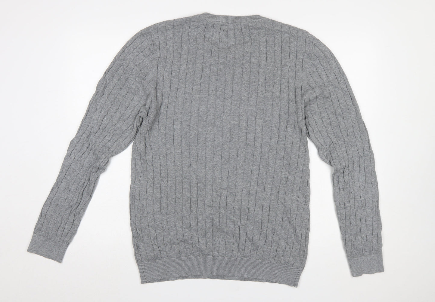 Feraud Mens Grey Cable-Knit Cotton Crew Neck Jumper XL