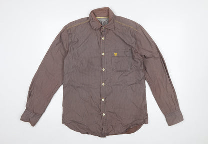 Additional front view of Lee Cooper Men's Brown Striped Cotton Long Sleeve Button-Up Shirt, size S