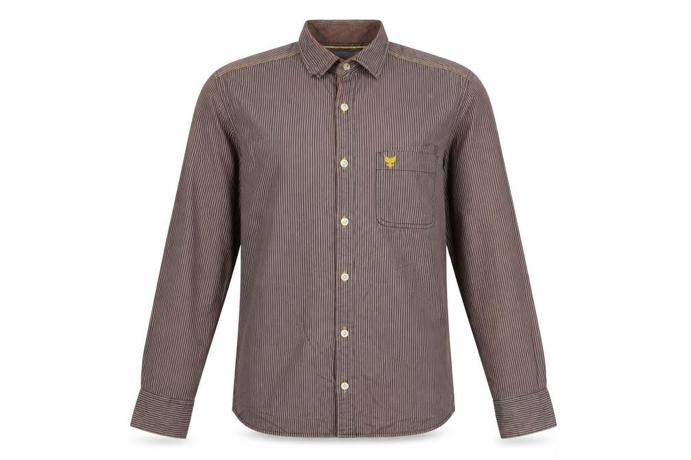 Lee Cooper Men's Brown Striped Cotton Long Sleeve Button-Up Shirt Size S