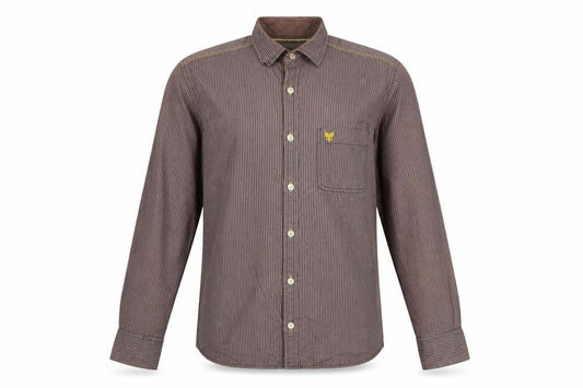 Lee Cooper Men's Brown Striped Cotton Long Sleeve Button-Up Shirt Size S