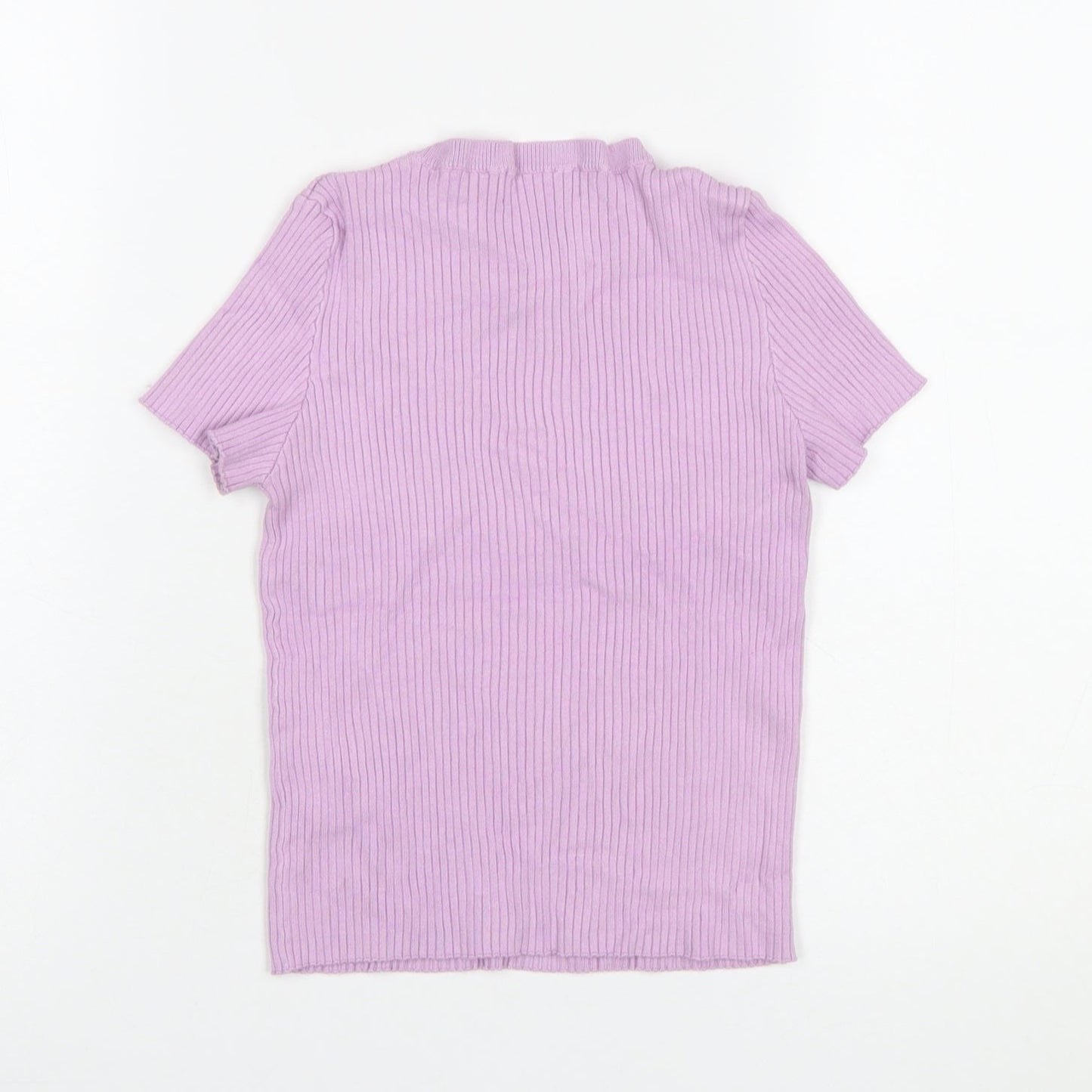 Bershka Women Purple Ribbed Knit Short Sleeve Basic T-Shirt Size 12