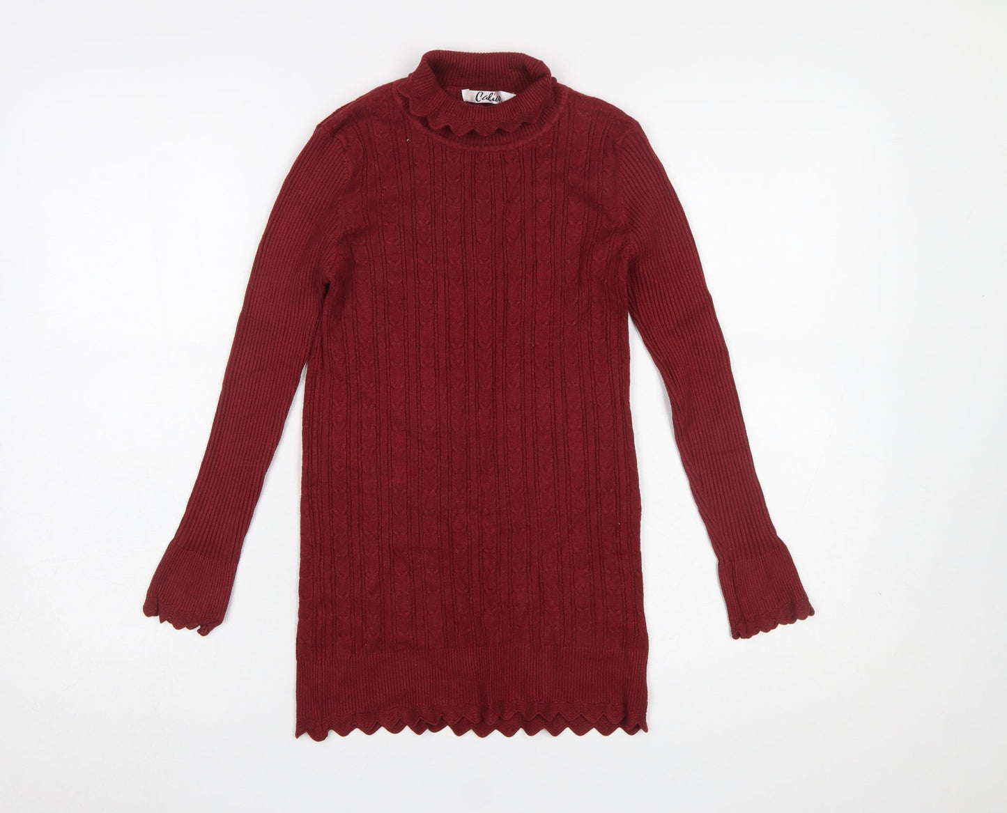 Calico Women's Red Cable Knit Mock Neck Long Sleeve Pullover Jumper M