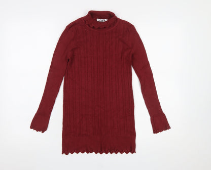 Calico Women's Red Cable Knit Mock Neck Long Sleeve Pullover Jumper M