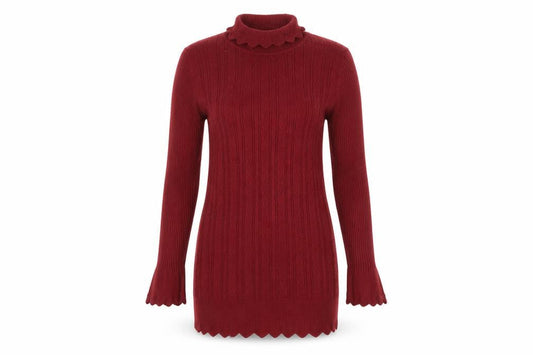 Calico Women's Red Cable Knit Mock Neck Long Sleeve Pullover Jumper M
