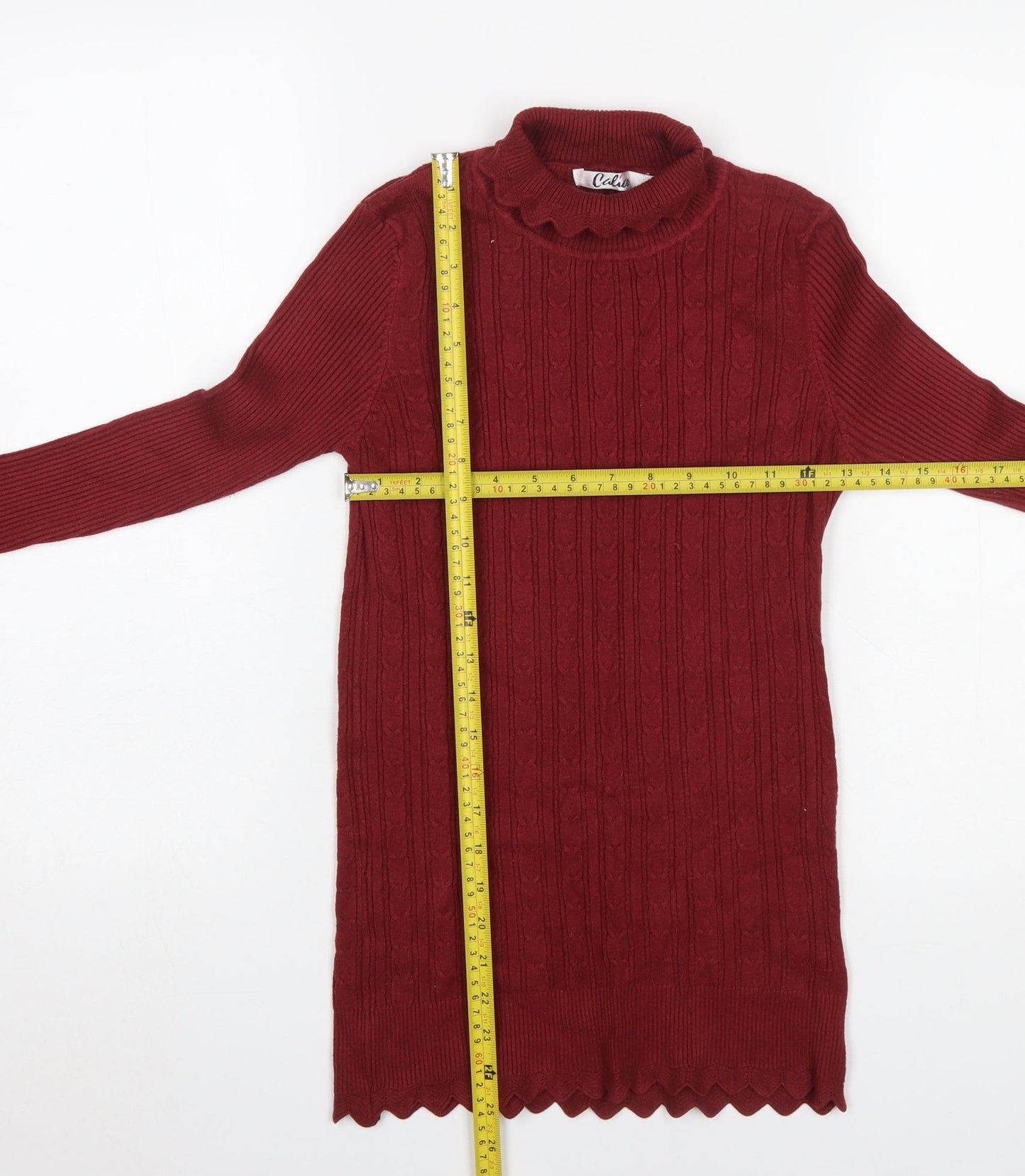 Calico Women's Red Cable Knit Mock Neck Long Sleeve Pullover Jumper M