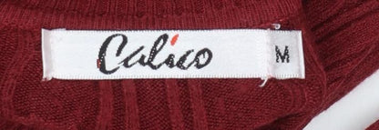 Calico Women's Red Cable Knit Mock Neck Long Sleeve Pullover Jumper M