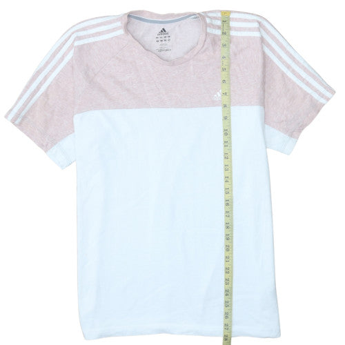 Adidas Men’s White & Pink Colourblock Crew Neck T-Shirt Size M