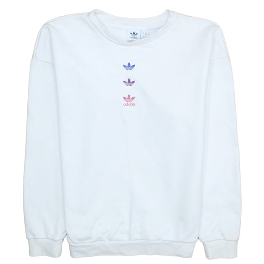 Adidas Women White Crew Neck Pullover Sweatshirt UK 4 Cotton Blend