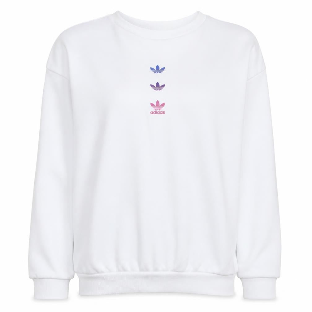 Adidas Women White Crew Neck Pullover Sweatshirt UK 4 Cotton Blend