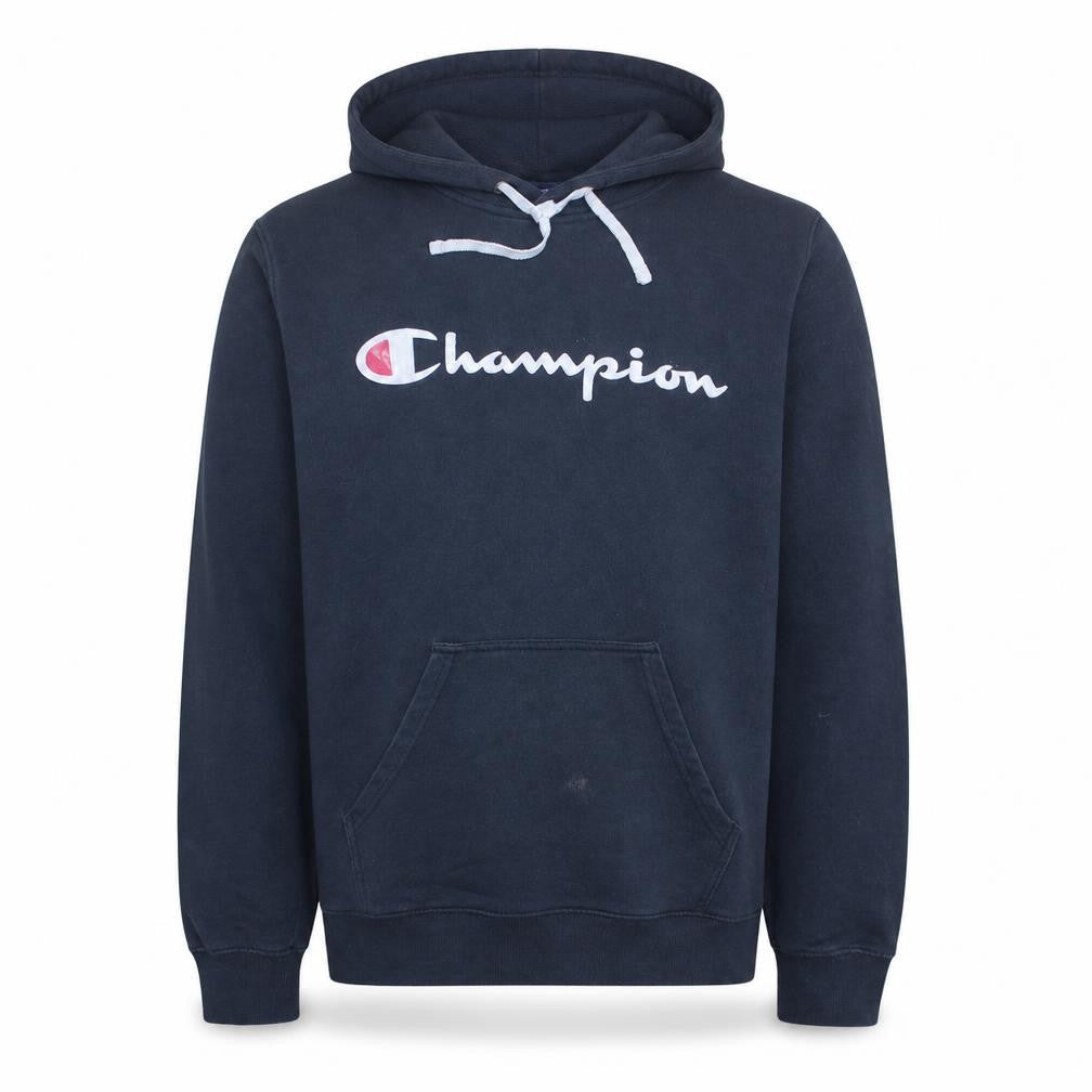 Champion Mens Blue Pullover Hoodie Small Logo Fleece Sweatshirt