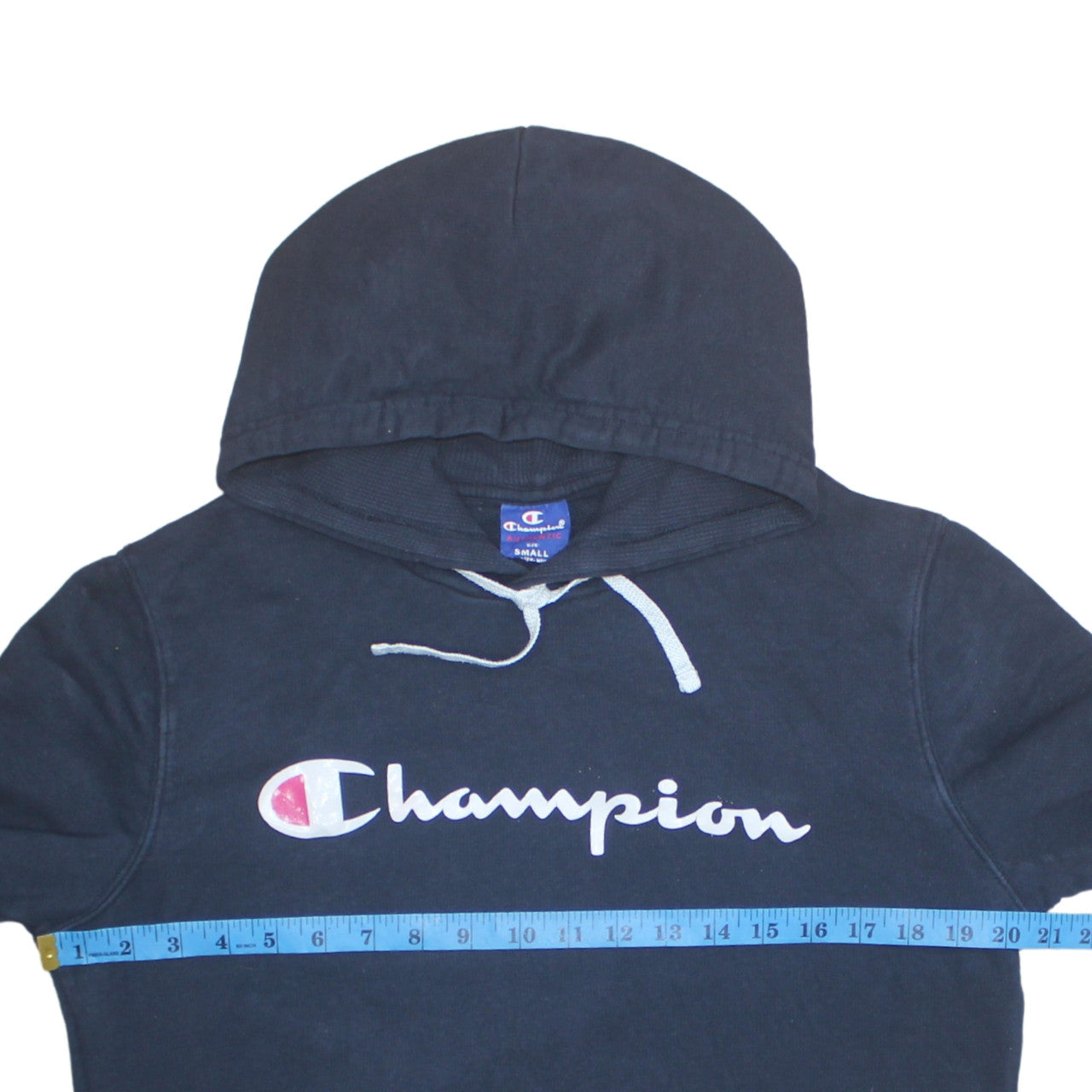 Champion Mens Blue Pullover Hoodie Small Logo Fleece Sweatshirt