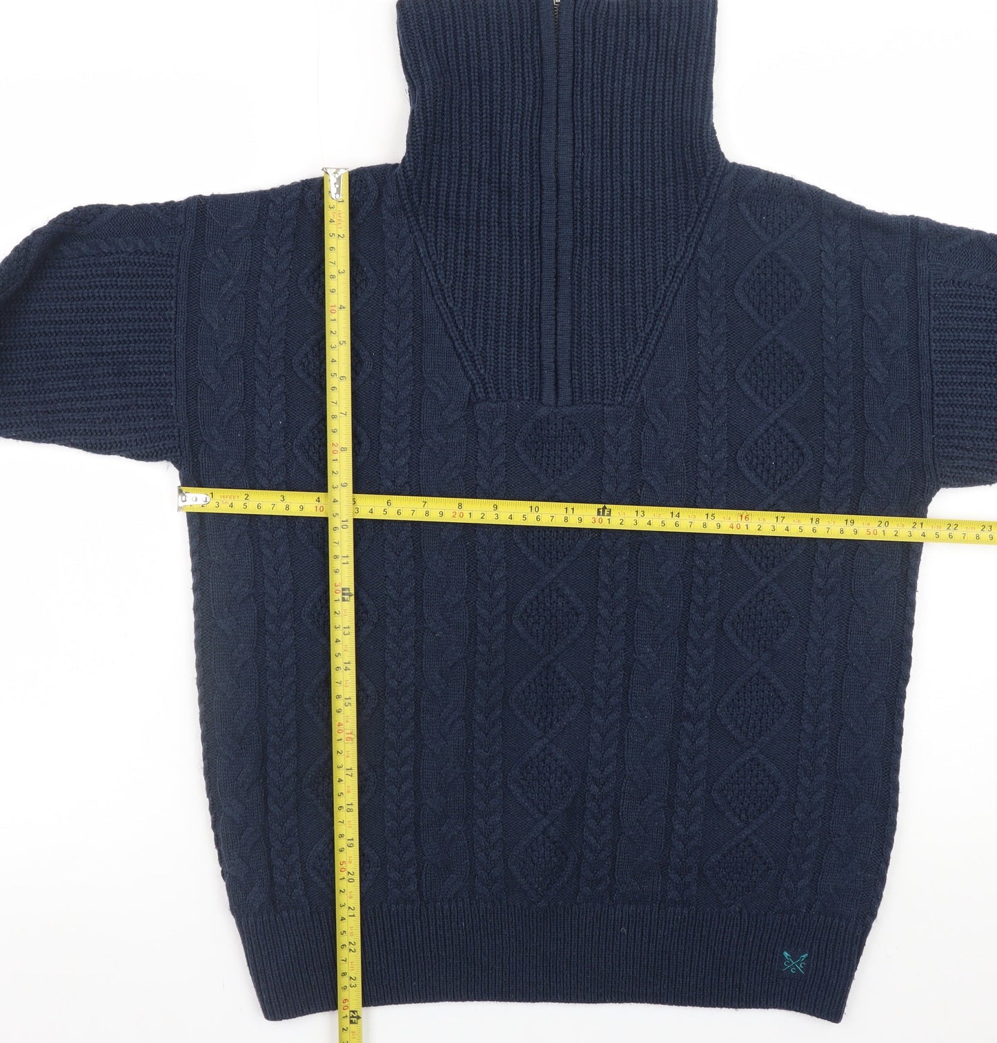 Crew Clothing Company Women’s Navy Blue Cable-Knit Half Zip Jumper Size 14