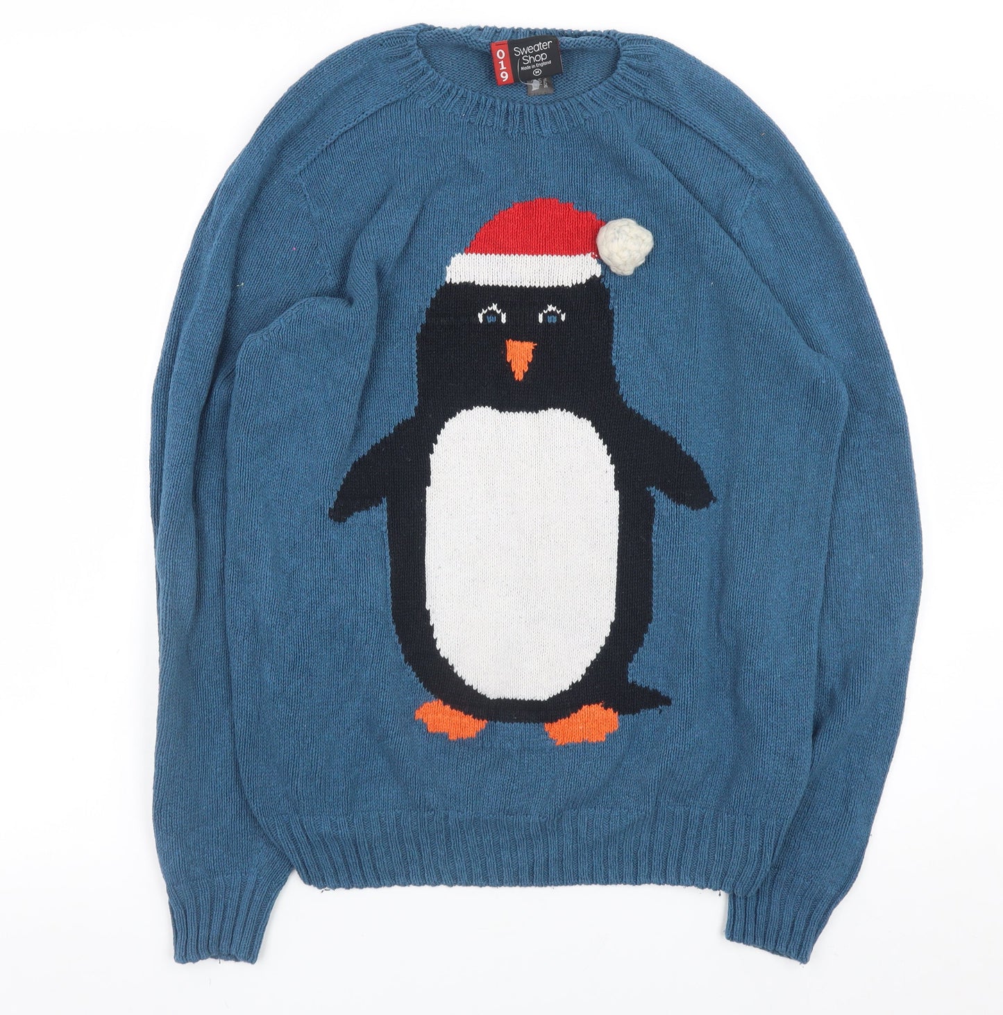 Sweater Shop Men's Blue Penguin Christmas Jumper Size M
