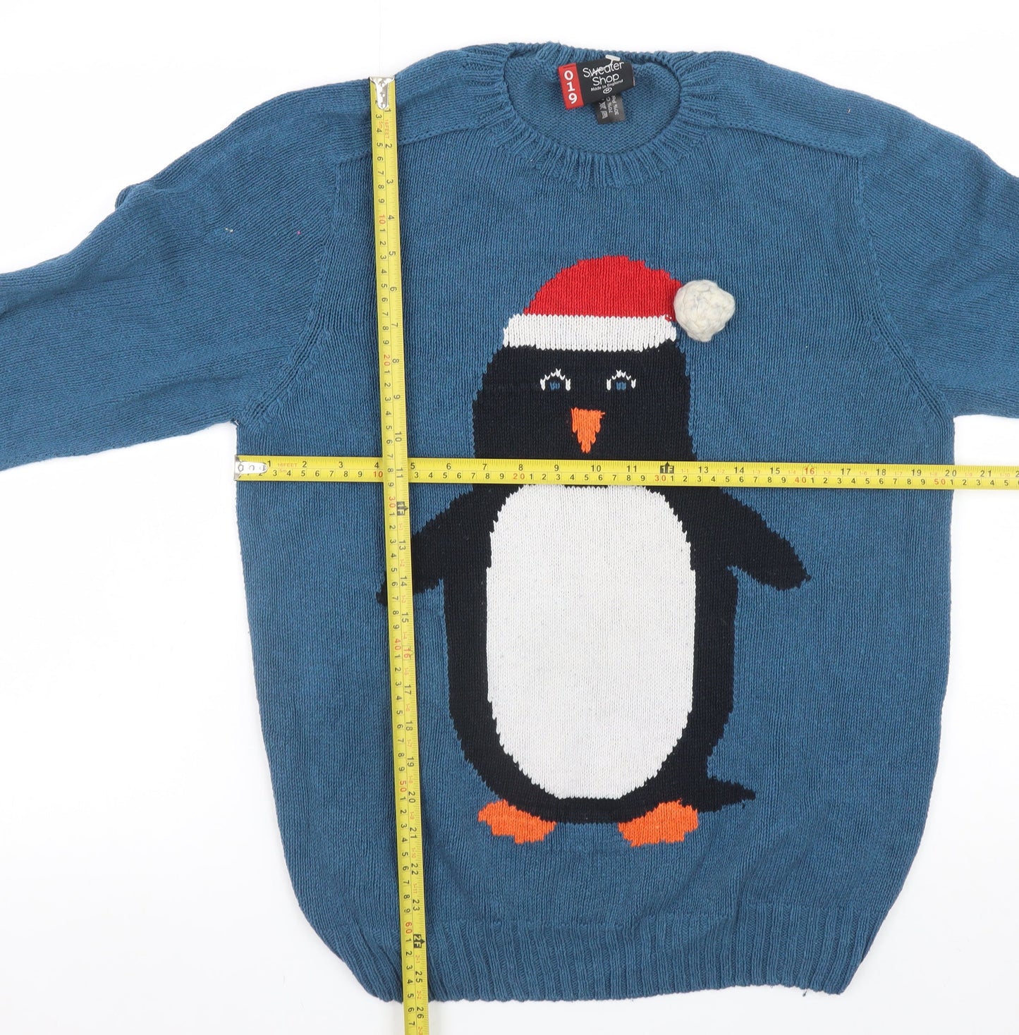 Sweater Shop Men's Blue Penguin Christmas Jumper Size M
