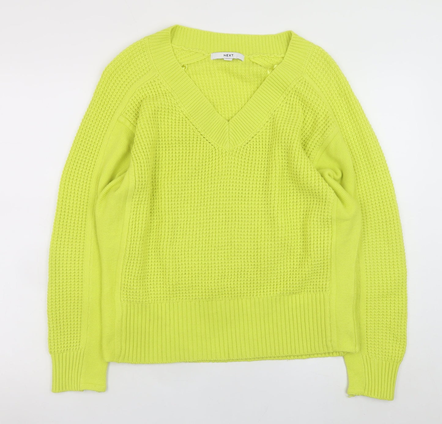 NEXT Women's Yellow V-Neck Chunky Knit Pullover Jumper Size M