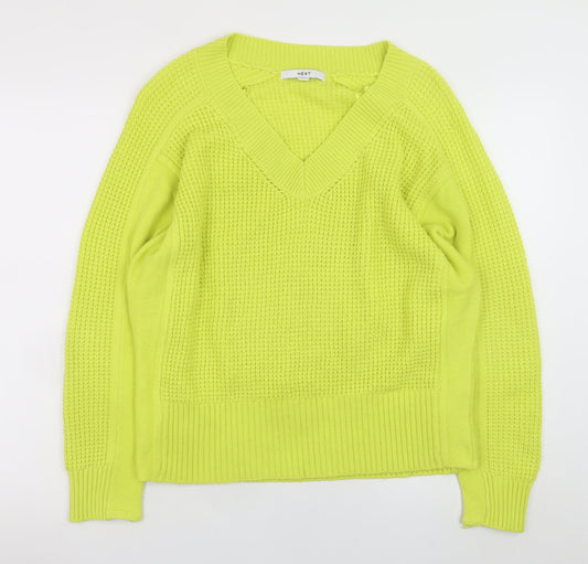 NEXT Women's Yellow V-Neck Chunky Knit Pullover Jumper Size M