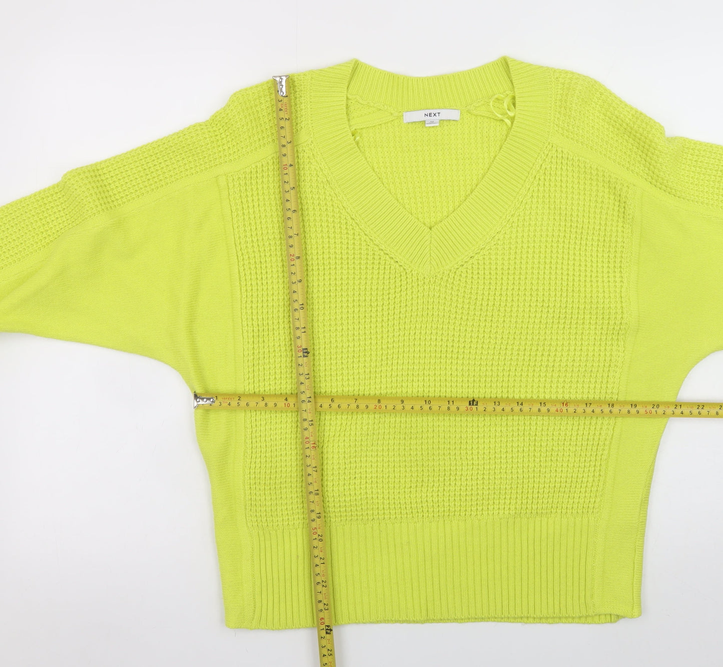 NEXT Women's Yellow V-Neck Chunky Knit Pullover Jumper Size M