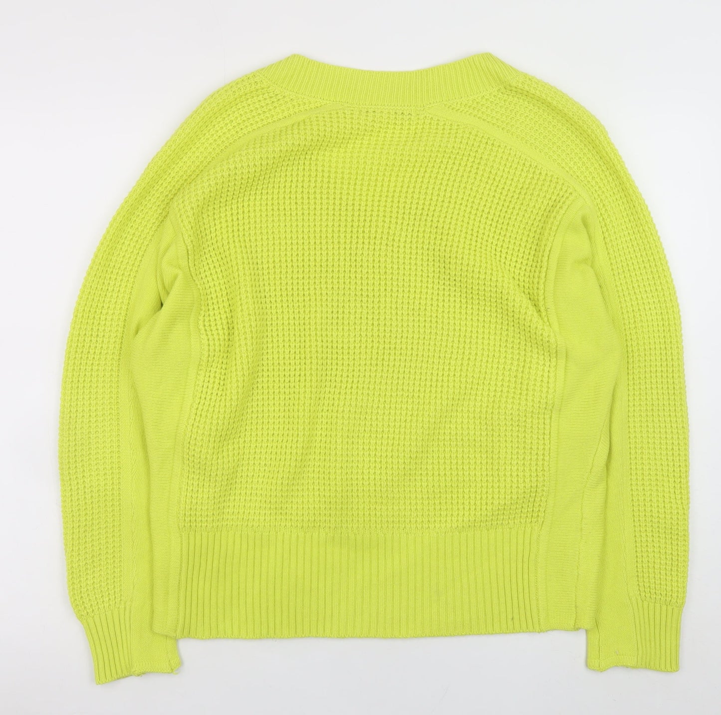 NEXT Women's Yellow V-Neck Chunky Knit Pullover Jumper Size M