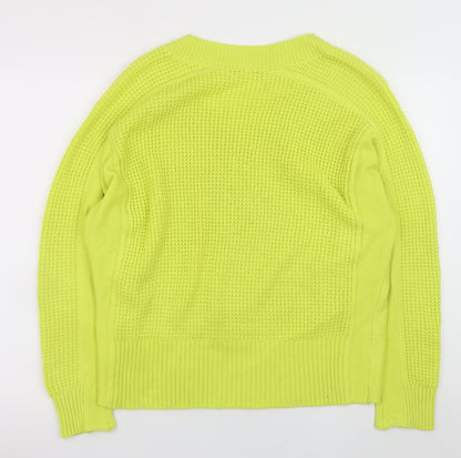 Next Women's Yellow V-Neck Chunky Knit Pullover Jumper Size M