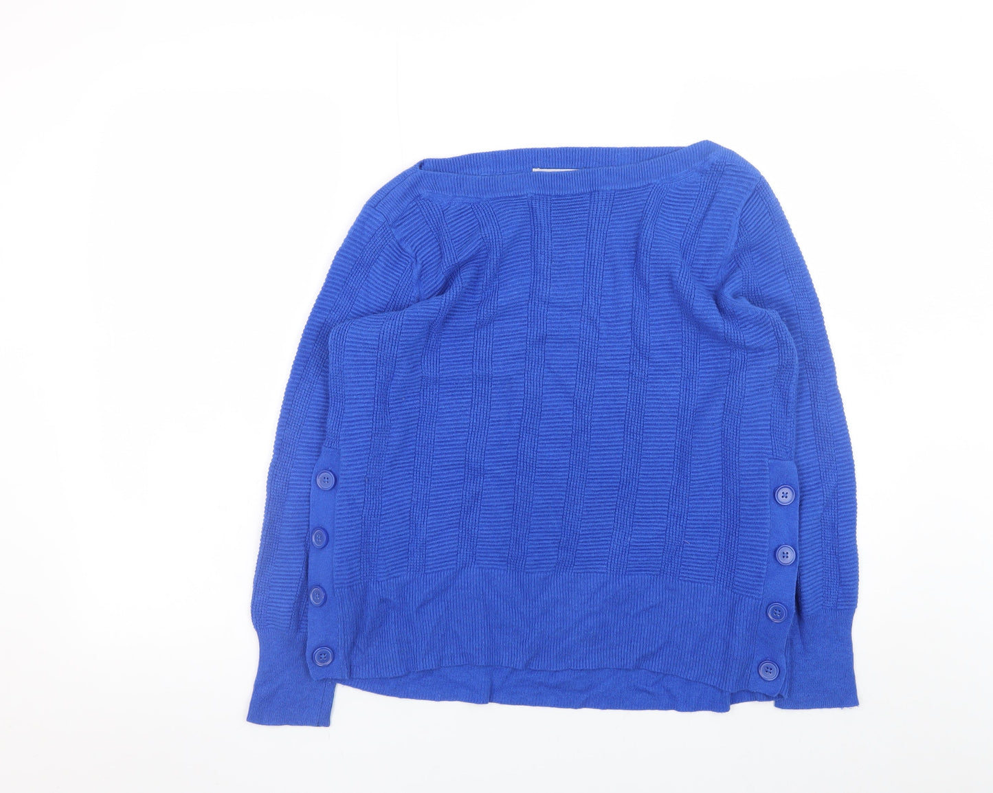 Marks and Spencer Women's Blue Boat Neck Button Pullover Jumper Size 14