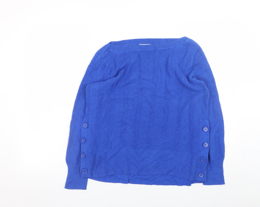 Marks and Spencer Women's Blue Boat Neck Button Pullover Jumper Size 14
