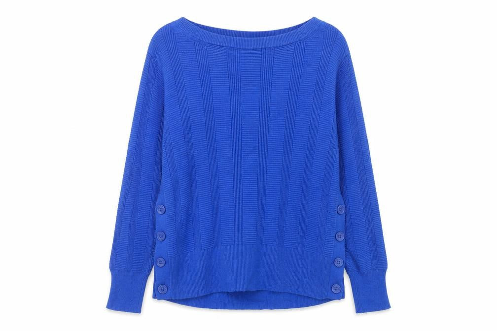 Marks & Spencer Women's Blue Boat Neck Button Pullover Jumper Size 14