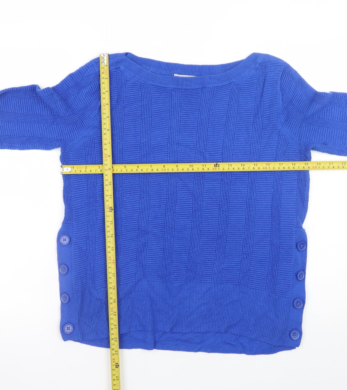 Marks and Spencer Women's Blue Boat Neck Button Pullover Jumper Size 14