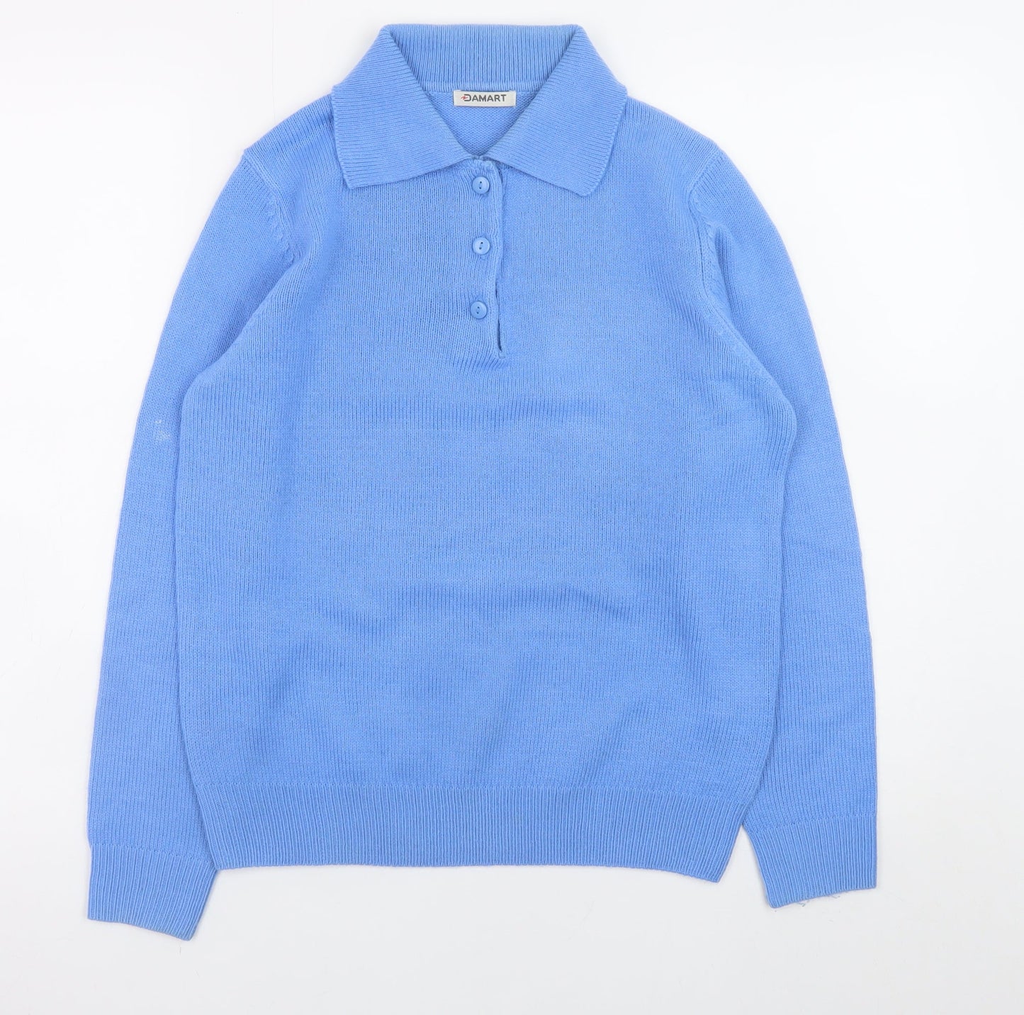 Damart Women's Blue Collared Henley Knit Jumper Size 10/12
