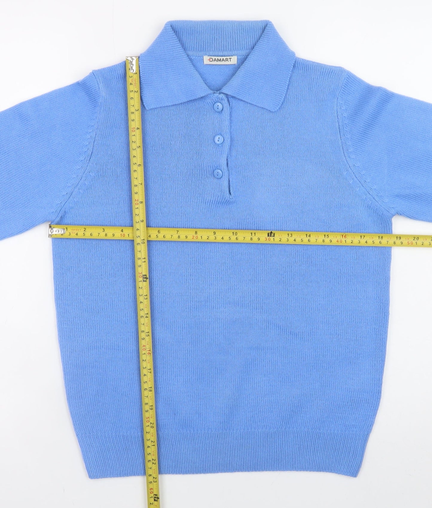 Damart Women's Blue Collared Henley Knit Jumper Size 10/12