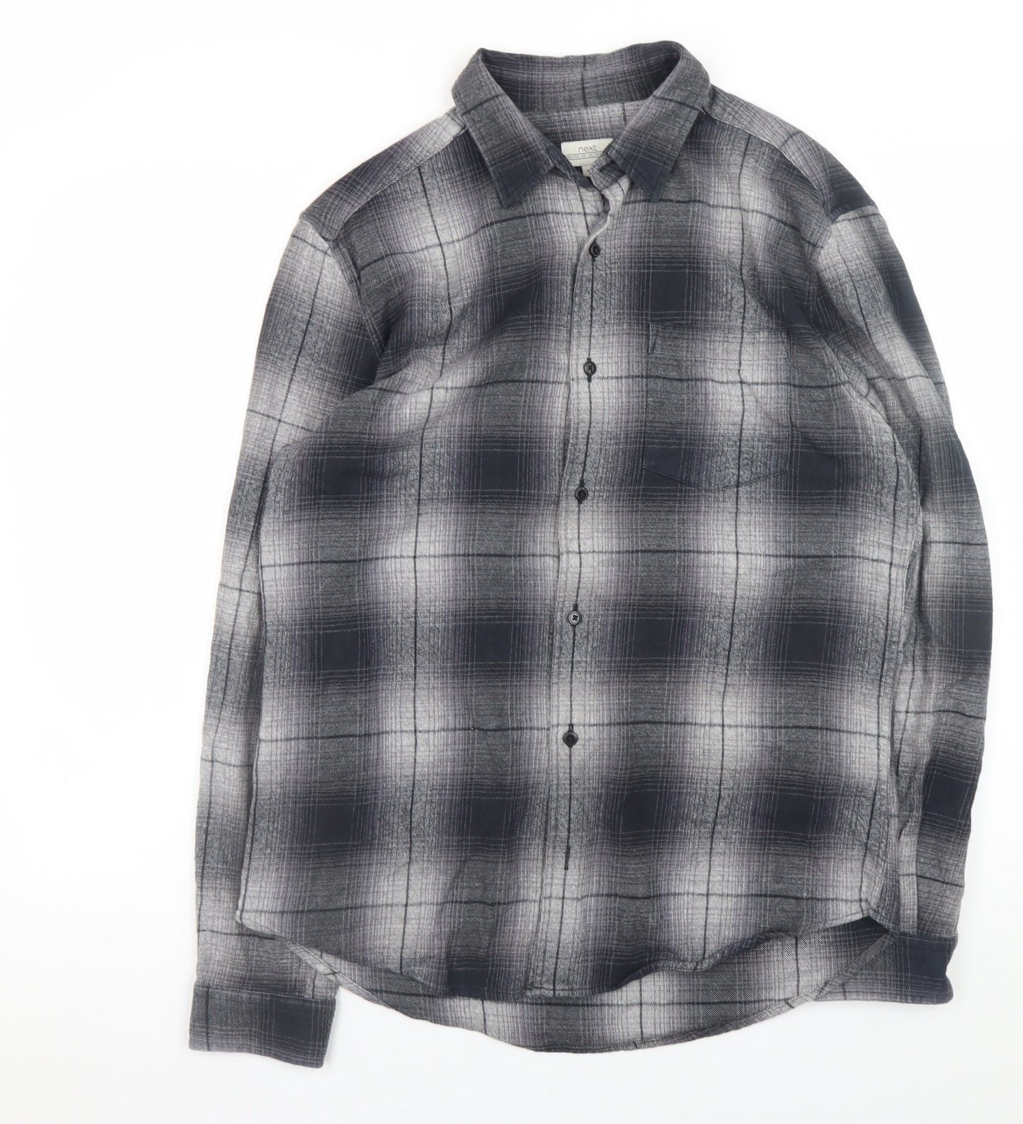 Next Men's Grey Plaid Long Sleeve Button-Up Casual Shirt M